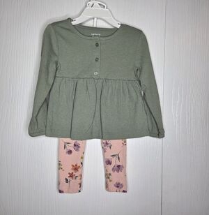 Carter’s 2T Sage Green Long Sleeve Peplum Top with Floral Leggings
